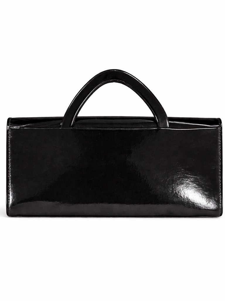Vintage Glossy Black Patent Wallet Clutch With Retractable Handle